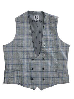 Twisted Tailor JOSE Grey Prince of Wales Check Double-Breasted Waistcoat 50R